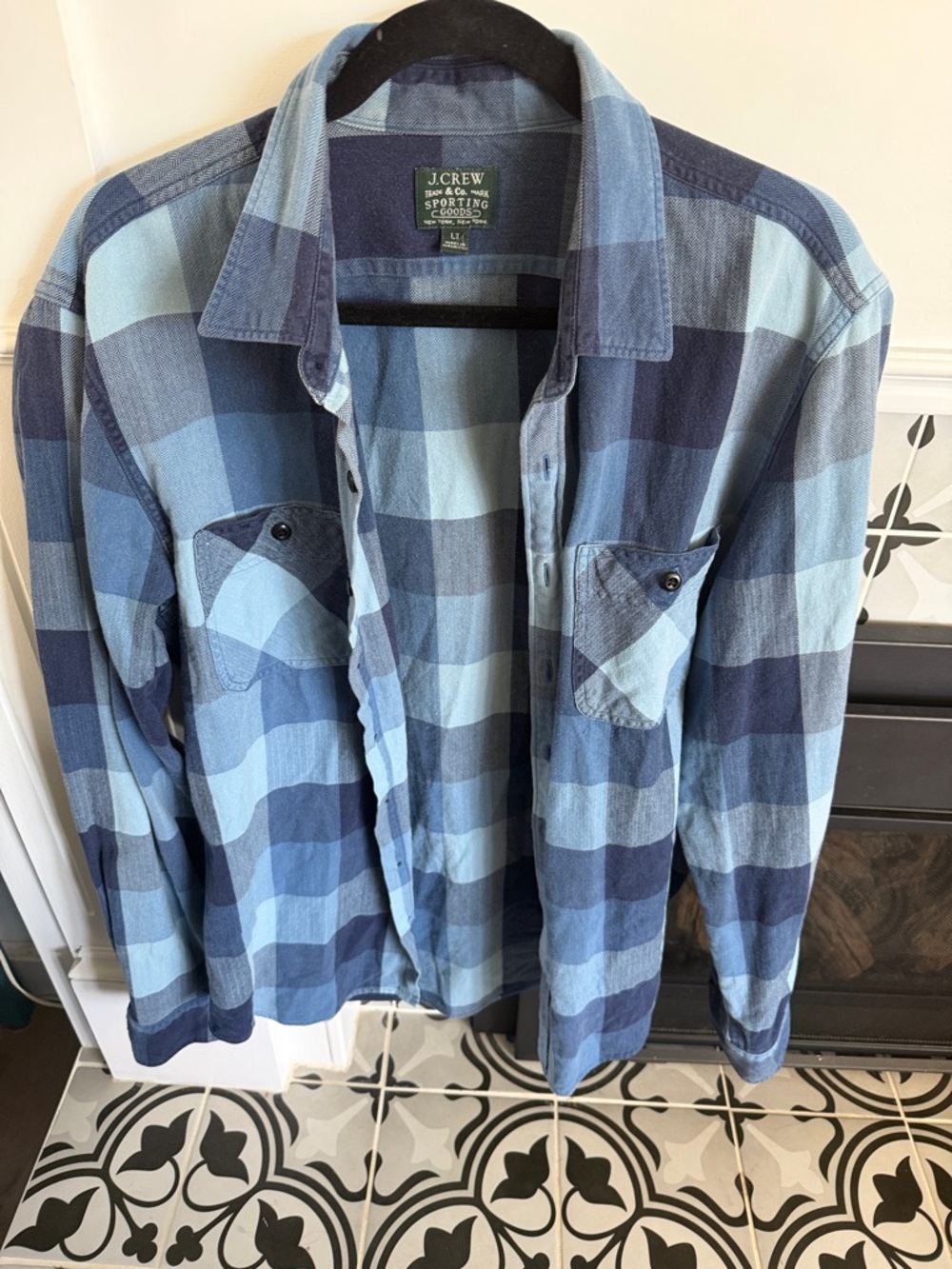 J. Crew Light and Dark Blue Plaid Flannel Shirt